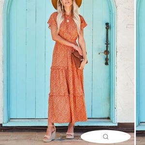 KEATYN FLORAL RUFFLE MAXI DRESS - ORANGE -